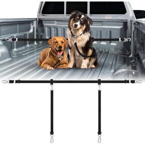 Truck Bed Dog Tether for Two Dogs Double Leash Tether Tie Down System Car Harness Belt Heavy Duty Adjustable Safety Canine Leash for Pickup SUV Truck Outdoor Bed