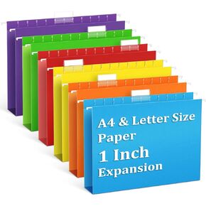 V-Opitos 6 Pack 1 Inch Expansion Hanging File Folders, Letter Size Hanging Folders with 1/5-Cut Adjustable Tab, Extra Capacity Hanging File Folders, Ideal School Classroom, Office Supplies