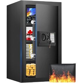 3.3 Cuft Safe Box, Home Safe with Fireproof Waterproof Bag, Anti-Theft Digital Security Lock Box with Smart Alert System, Removable Shelf, Mute Function, Personal Document Safes for Money Jewelry