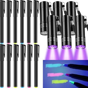 VIHOSE 18 Pcs UV Pen Light Set 12 Invisible Ink Pen with 6 UV Black Light Flashlights Disappearing Ink Pen for Secret Notes Invisible Ink Marker for Gift Party Holiday Favors