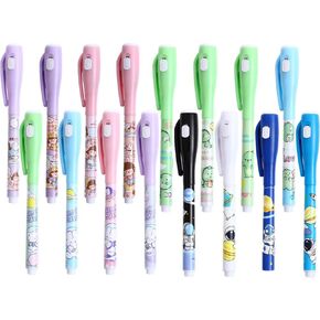 16Pcs Invisible Ink Pen,Cute Spy Pen,Invisible Disappearing Ink Pen with uv Light Fun Activity Entertainment for Secret Message Goodies Bags