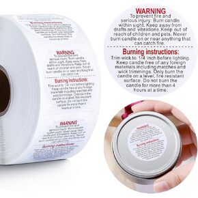 Zonon 1000 Pcs Candle Warning Labels, 1.5 Inch Safety Labels Warning Sticker Decals for DIY Candle Making Jars(White)