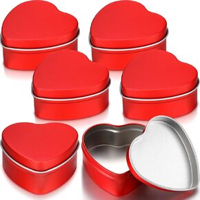 Vesici 6 Pcs Heart Shaped Candle Tin Valentine's Day Sealed Empty Candle Jar Container Metal Can Box with Lids for Mother's Day Wedding(Red,2 oz)