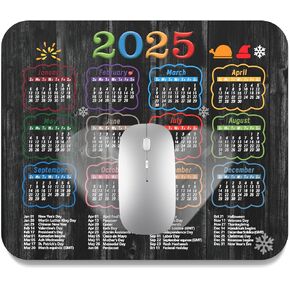 2025 Calendar Mouse Pad Black Wood Grain Pattern, Holidays Mousepad 9.5 x 7.9 inch with Non-Slip Rubber Base, Quality Creative Office Mouse Pads for Desk Computers Laptop