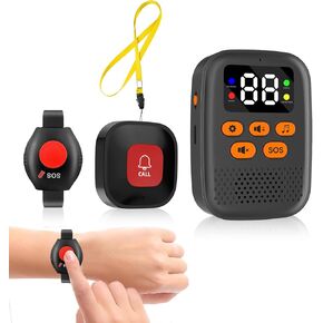 Elderly Monitoring -1 Caregiver Call Button +1 Wrist Watch Alert Button for Seniors at Home +1 Caregiver Pager with Vibration, Led Display, Mute- Panic Button, Call Button for Elderly at Home