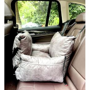 Alansma Portable Car Dog Crate Detachable Seat Belt Fastening Car Dog Kennel，Car Seats Suitable for Small and Medium-Sized Dogs and Cats, Grey, Medium