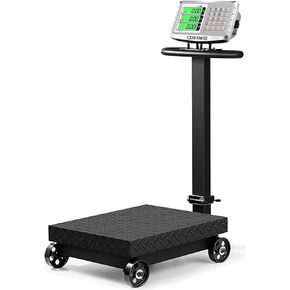 660lb Industrial Floor Platform Scale with Wheels Computing Digital Scale with Accurate LB/KG Price Calculator High Definition Displa Foldable for Weighing Luggage Package Shipping Mailing