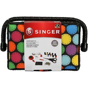 SINGER Polka Dot Small Sewing Basket with Sewing Kit Accessories