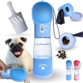 Dog Water Bottle 4 in 1 - Portable Travel Pet Water Dispenser with Bowl, Food Container, Poop Bag Holder & Waste Shovel - Bottle for Walking, Hiking & Outdoor Adventures, BPA-Free