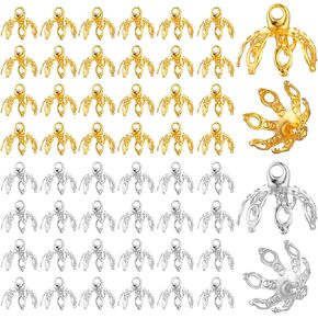 50 Pcs Bead Caps for Jewelry Making Flower Bead End Caps Toppers End Cap Bails for Necklace 7 Prong Bell Bead Cap Bail End with Loops for Bracelet DIY Crafts Earring Necklaces Ornament Pendant Jewelry