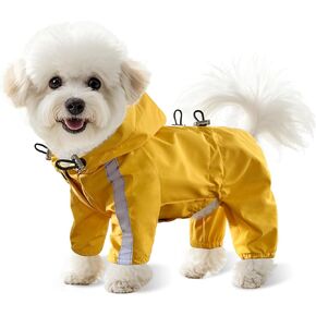 LOS ANDES Dog Raincoat, Waterproof Dog Rain Jacket with Hood for Small Dogs Puppies, Dog Rain Coat with Leash Hole, Snowproof Windproof Lightweight Puppy Clothes with Reflective Strap
