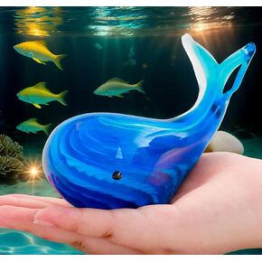 Blue Glass Whale Figurine Collectibles Hand Blown Art Glass Whale Sea Animal Paperweight Home Table Decor Gifts for Daughter Women Mom Gifts