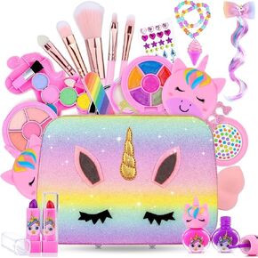 Christmas Birthday Gifts Makeup Kit for Kids, Washable Cosmetic Set as Princess Birthday Gift Toy with Bag, Children Cosmetic Beauty Set for Girls Age 4 5 6 7 8 9 10 Year Old