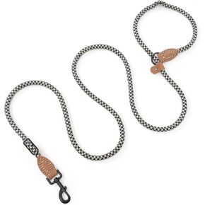 Mile High Life Dual Dog Leash, Double Dog Leash, 360 Swivel No Tangle Walking Leash, Hands Free Leash w Leather Tailored Connection, Double Rope Leash for Two Dogs (Black Khaki, 8FT)