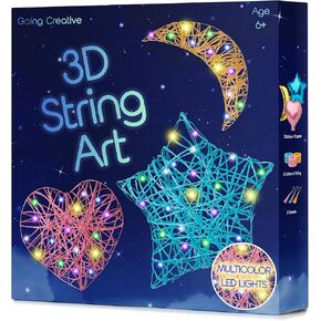 3D String Art Kit for Kids - Multi-Colored LED Lantern Toy for Boys and Girls Ages 6+ - Light Up Arts and Crafts Set with 3 Balloon Shapes, 6 String Lights, Colorful String and Mounting Supplies