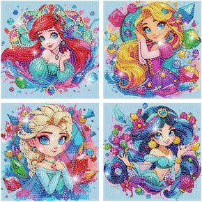 4 Packs DIY Cartoon Diamond Art Kits for Adults, 5D Diamond Painting Kits for Adults, Diamond Art Painting Mosaic Kits for Beginner DIY Round Drill Gem Arts and Crafts for Home Wall Decor 6X6 inch