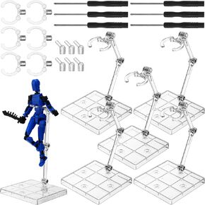 6 Set Action Figure Stand with Screwdriver Doll Figure Display Holder Base Clear Action Figure Accessories Plastic Figure Stand Display for 1/144 HG/RG Figure Model Toy(Square)