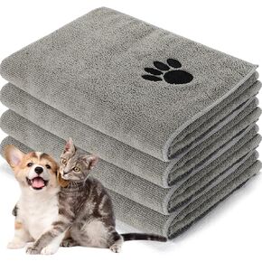 Chumia 4 Pack Dog Towels for Drying Pet Grooming Absorbent Dogs Soft Microfiber Quick Drying Large Medium Small Puppy Bath Towels for Kitten Cats Pets(40 x 24 Inch,Gray)
