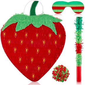 Sotiff 17 Inch Strawberry Piñata with Stick Eye Mask Confetti for Kids Boys Girls Strawberry Party Fruit Summer Theme Birthday Party Baby Shower Decorations Party Game Supplies