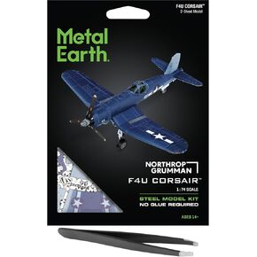 Fascinations Metal Earth F4U Corsair Color 3D Metal Model Kit Bundle with Tweezers