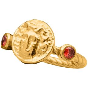 Medusa Signet Ring 24K Gold Vermeil 925 Sterling Silver Rope Twist Ring Twist Ring اليونانية القديم العملة الفضية الخاتم المصنّعة للنساء الخنزير الخنزير الهدية Diomand Cut Cubic 3mm Zirconia Ring (Red ، 7)
