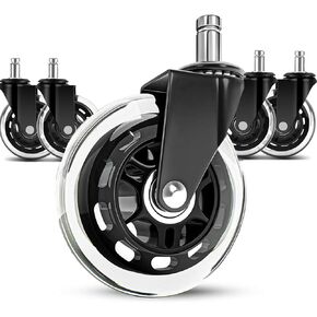 LPHY Office Chair Wheels (Set of 5) - 3'' Smooth Rolling Heavy Duty Casters - Safe for All Floors Including Hardwood - Universal Stem 7/16 Inch, Black…