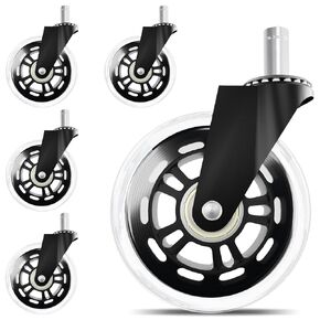 Office Chair Wheels Replacement,7/16" x 7/8",Universal fit for Most Office Chairs，Suitable for Hardwood Floors & Carpet,Set of 5,Easy to Install,Smooth & Quiet Rolling Desk Chair casters