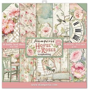 STAMPERIA INTERNATIONAL, KFT PAPER PAD 12X12 10PK HOUSE ROSE, 30.5 x 30.5 (12" x 12"), Multicoloured