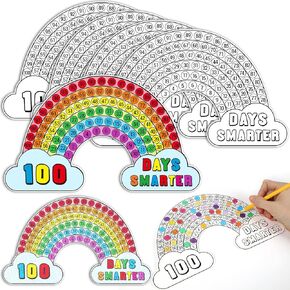 40PCS 100 Days of School Countdown Crafts DIY Coloring Paper Arts Crafts Gift for Kids Fun Vivid Rainbow Poster Happy 100th Day of School Celebration Decorations Home School Classroom Activities Games