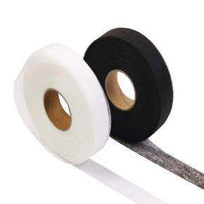 Yesallwas 2 Pcs 200 Yards Hem Tape Adhesive Iron-on Hemming Tape Roll 15 mm(Black), 15 mm (White) Wide for Clothes