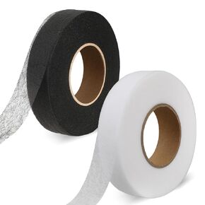 140 Yards Iron on Hemming Tape, 2 Rolls 1 inch Adhesive No Sewing Hem Tape, Stitch Witchery Tape, Iron on Tape for Hemming, Fusible Tape Adhesive Wonder Web for Curtain, Pants, Clothes (Black+White)