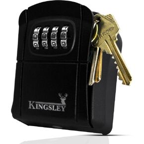Kingsley QCH-807 Key Storage Box, Wall Mounted, Resettable Code, Water Resistant Realtor Key Lock Box for AirBnB, Spare Keys, Home, Apartment