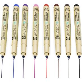 Sakura Pigma Micron PN Fineliner Pens - 0.4/0.5mm - 1 of Each Colour - Pack of 8