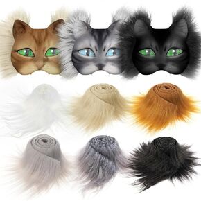Seenelling 6 Pcs 1.97" x 39.37" Faux Fur Strips for Therian Mask Fluffy Fuzzy Fabric Craft Fur for Therian Gear Furry Mask DIY Material (Classic Color)