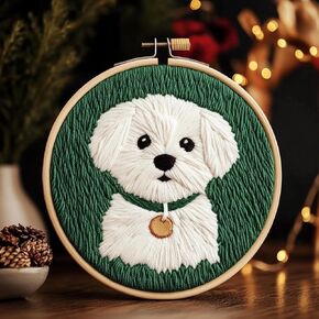 DIY Punch Needle Kits for Beginners Cute Maltese Dog with Hoop Punch Needle Starter Craft Embroidery Set Easy for Adults and Children Festival Gift and Decoration 20x20cm-3