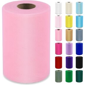 Pink Tulle Fabric Roll 6" by 100 Yards (300 ft) Soft Tulle Spool for DIY Crafting Favor Supplies, Tutus, Wedding, Party Decorations, Gift Wrapping