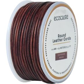 Genuine Round Leather Cord – Crafting Supply for Necklaces & Bracelets, Jewelry Making (Distressed Brown, 2mm)