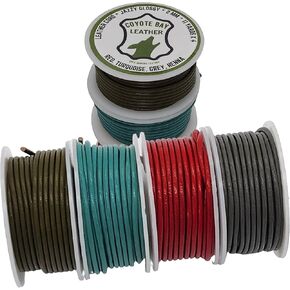 Coyote Bay® Genuine Leather Cord in 4 Glossy Colors, 44 Yards Total Length, 1.5mm and 2mm Thickness, for Jewelry Making, Crafts, Furniture, and Hobby Projects (1.5 mm)