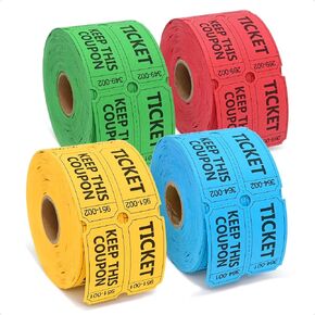 ESSENTIAL 2000 Raffle Tickets Double Roll, Raffle Tickets Roll with Name and Phone Number, for Raffle, Events, Classroom, Entry, Class Reward & Door Prize - Blue/Yellow/Red/Green