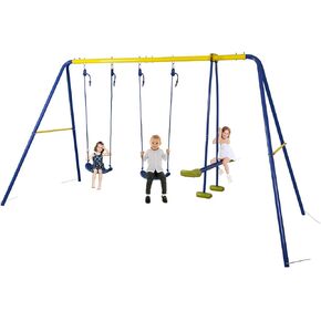 HLC Metal Kids Garden Swing مع طائرة شراعية للطفل A-Futy A-Futy A-Frame مع مقعدين و 1 أرجوحة طائرة طائرة طائرة طبيعية في الفناء الخلفي في الهواء الطلق ، تتراوح أعمارهم بين 3 و 10 سنوات ، تصل إلى 440 رطلاً