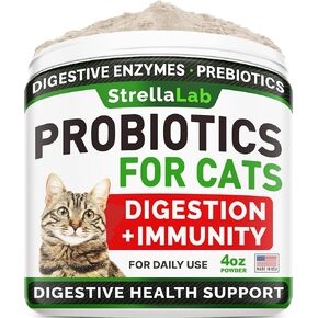 StrellaLab Cat Probiotic Powder — Probiotics for Cats with Diarrhea, Cat Probiotics for Indoor Cats, Health Supplies Food Supplement, Pet Probiotics, Cat Digestive Support, Constipation Relief Treats