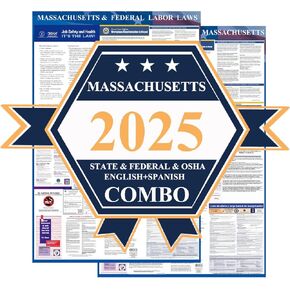 KIKIGO 2025 Massachusetts Labor Law Poster State, Federal, Osha Compliant 24" x 36" - All in One Required Posting -(English & Spanish Combo)
