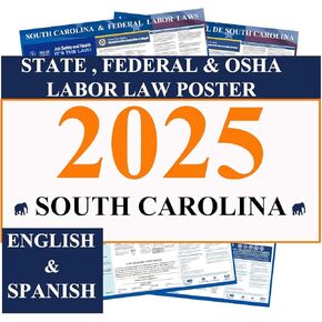 Kikigo 2025 South Carolina Law Law State ، Federal ، OSHA Compliant 24 "× 36" - كل ذلك في النشر المطلوب - (التحرير والسرد الإنجليزية والإسبانية)