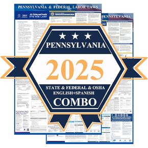 KIKIGO 2025 Pennsylvania State Labor Law Poster State, Federal, Osha Compliant 24" x 36" - All in One Required Posting -(English & Spanish Combo)