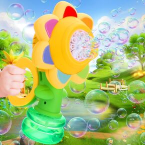 Seven Color Flower Bubble Machine,7 Color Sunflower Rechargeable Bubble Blower with Lights for Kids Ages 4-8,Toddlers 3 and up Bubble Maker for Bathtub Bath