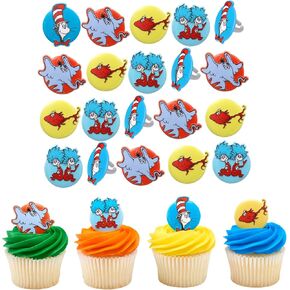 DecoPac Dr. Seuss Cupcake Rings, 24 Cupcake Decorations Featuring Horton, The Cat In The Hat, Things, Red Fish, For Birthday, Party, Celebrations - 24 Pack