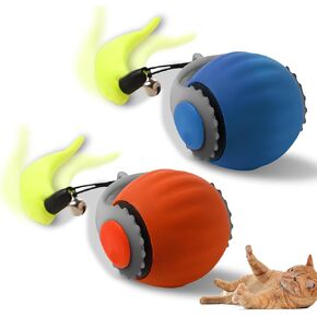 Speedy Tail 3.0, Upgraded Speedy Tail Cat Toy, Smart Interactive Cat Toy Balls, Interactive Cat Toys for Indoor Cats,Automatic Moving Smart Cat Toys Ball with Tail Two Speed Adjustment (Orange + Blue)