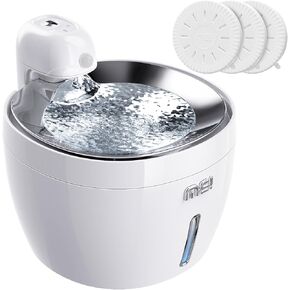 MS!MAKE SUER Cat Water Fountain, Wireless Cat Fountain with Stainless Steel Tray, 2L/68oz Automatic Cat Water Dispenser for Cats and Dogs Drinking, with Silent Cotton and 4 filter, Easy to Clean Wihte