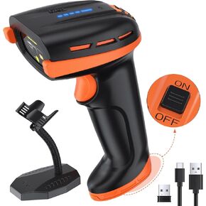 Tera Pro Barcode Scanner with Power Switch Battery Level Indicator Replaceable Battery Wall Mountable Stand 1D 2D QR Works with Bluetooth 2.4G Wireless USB Wired Bar Code Reader D6100