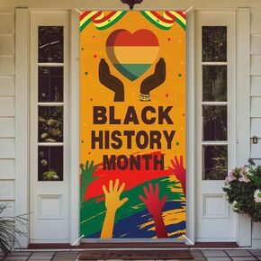 Black History Door Banner Happy Black History Month Door Decorations African American February Festival Door Cover Banner Black History Month Decorations Party Supplies 3x5.9ft
